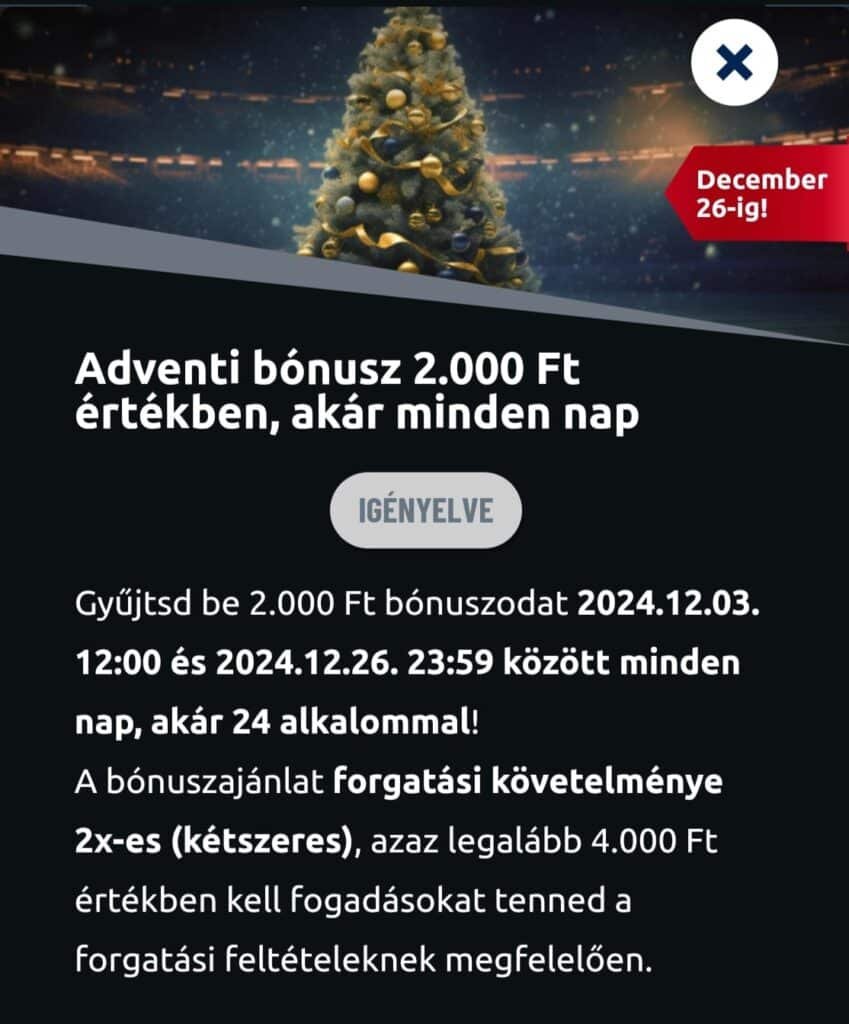 Tippmixpro adventi bónusz 2024, tippmixpro adventi naptár