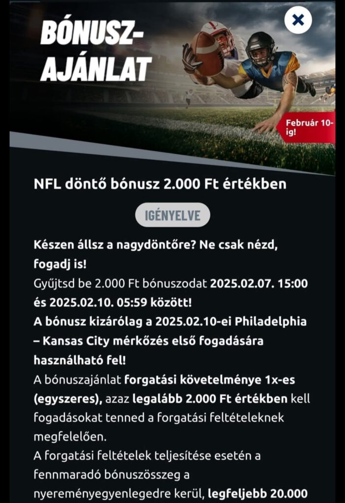 tippmixpro nfl bónusz 2000 ft a super bowl-ra