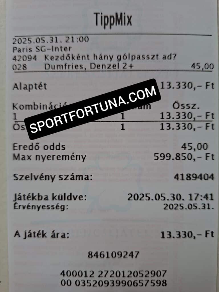 BL Tippmix tippek - PSG - Inter gólpassz szelvényünk