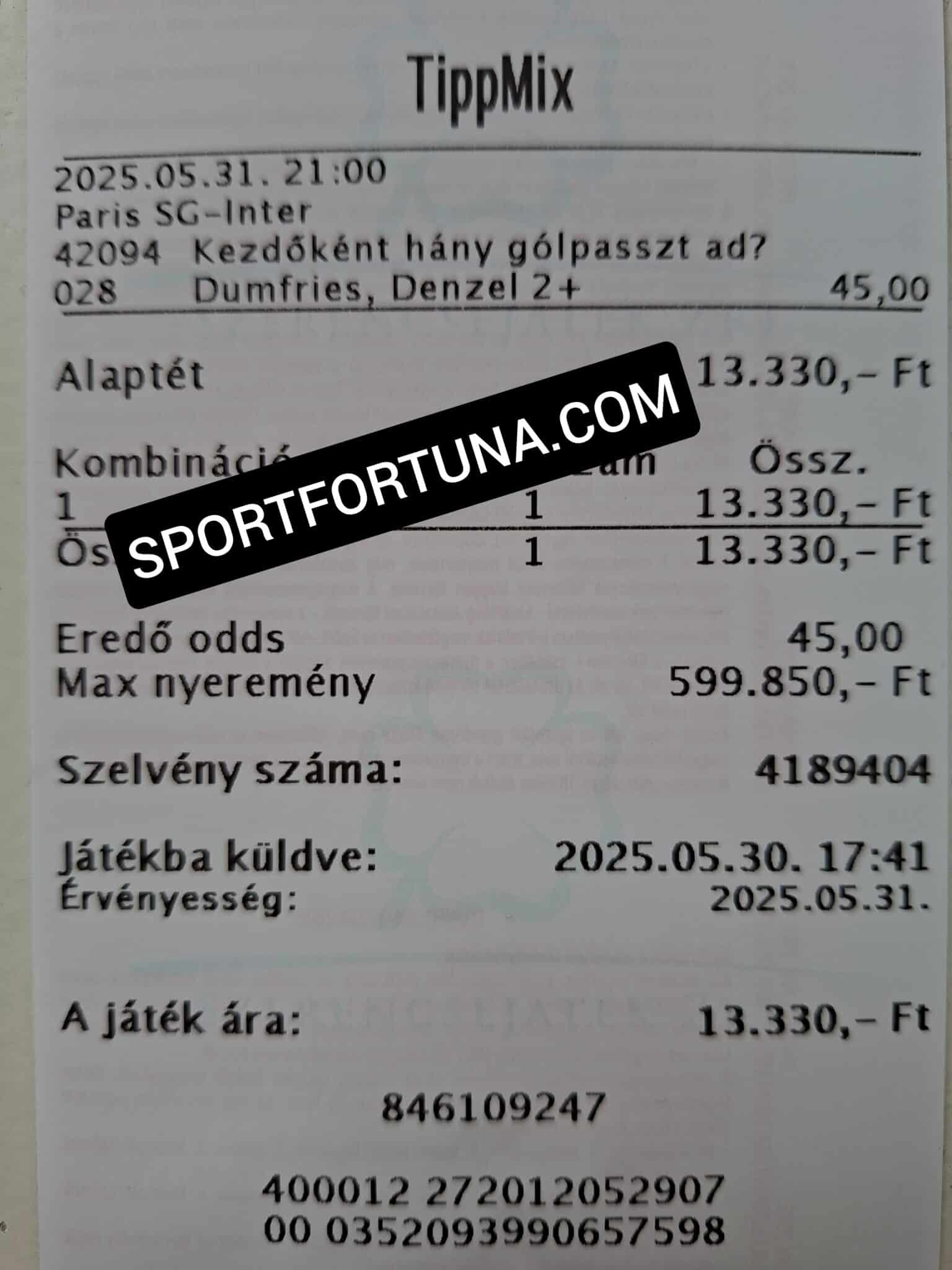 BL Tippmix tippek - PSG - Inter gólpassz szelvényünk