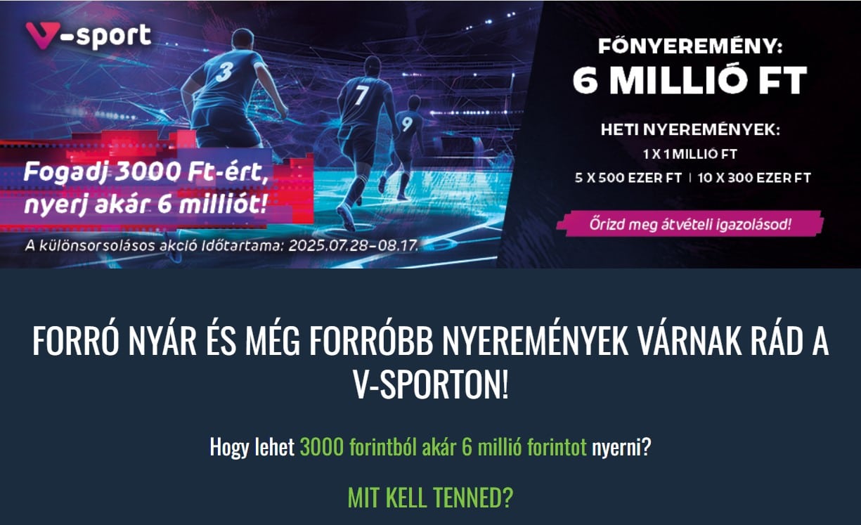 Tippmix V Sport nyereményjáték 6 millió forint