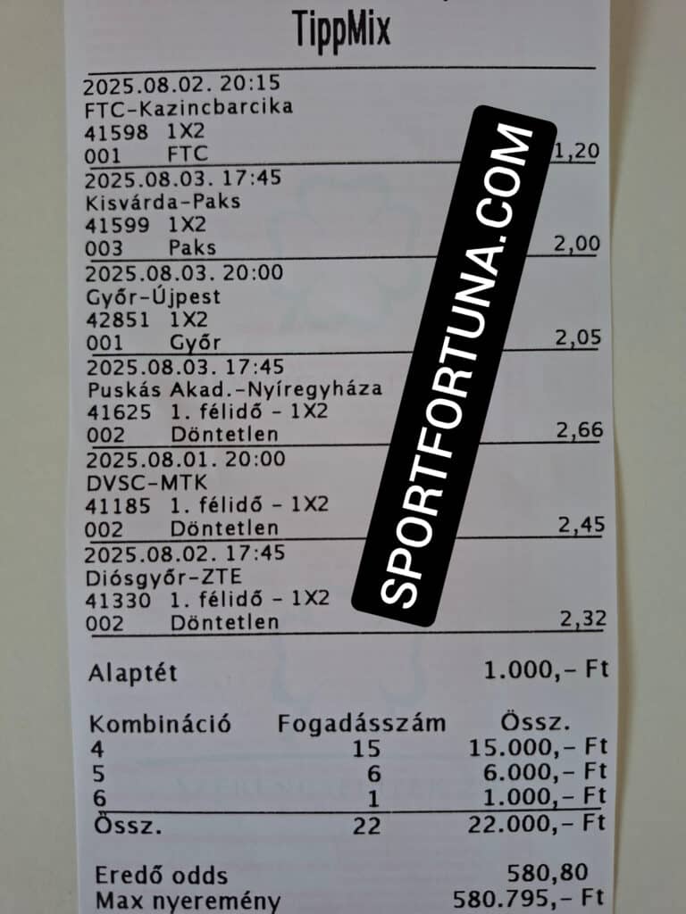 második nb1 forduló tippmix szelvény