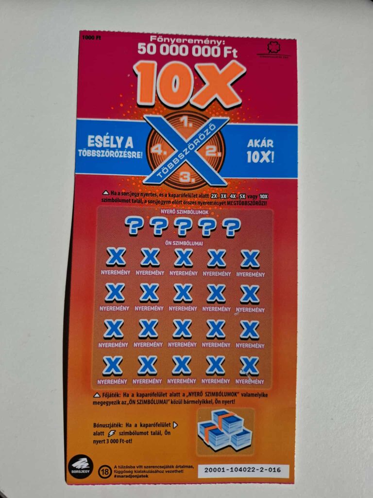 10x sorsjegy betűk értéke, ár, nyeremények, vélemények