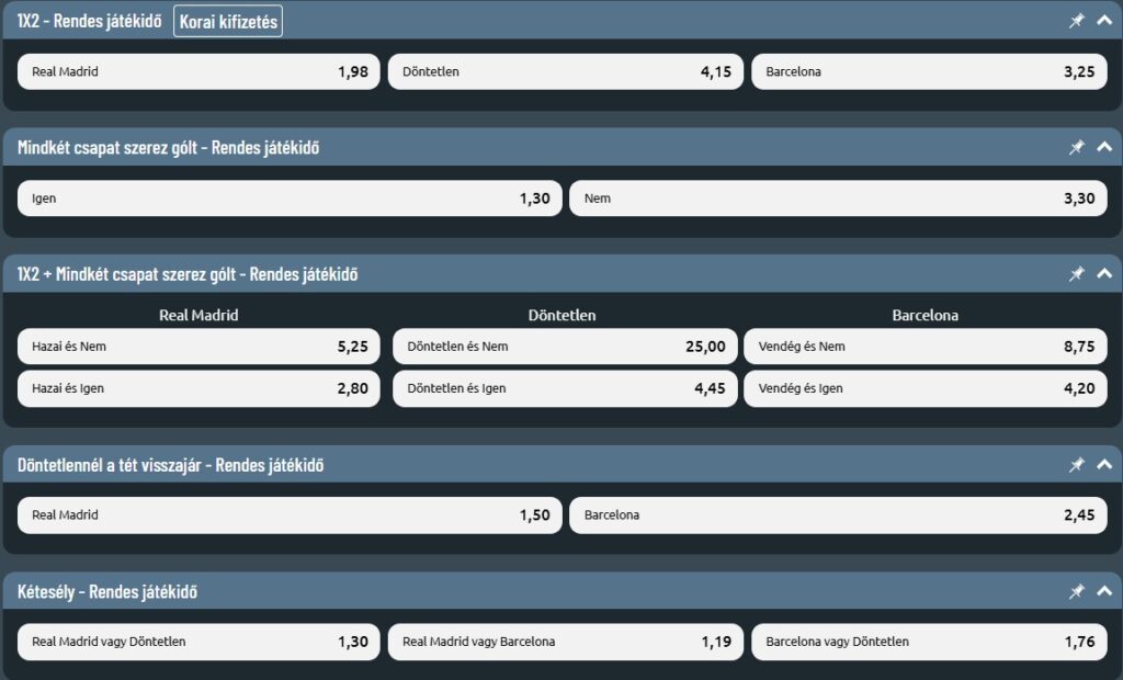 real madrid - fc barcelona fogadási opciók