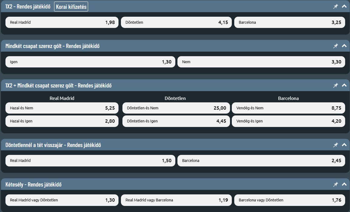 real madrid - fc barcelona fogadási opciók