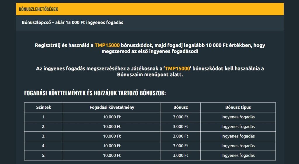 tippmixpro bónusz novemberben 15 000 ft ingyenes fogadás
