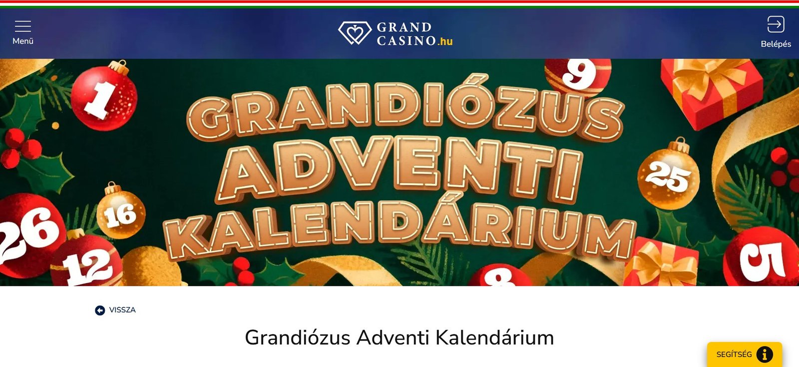 Grand Casino Online promóciós kép adventi naptárral
