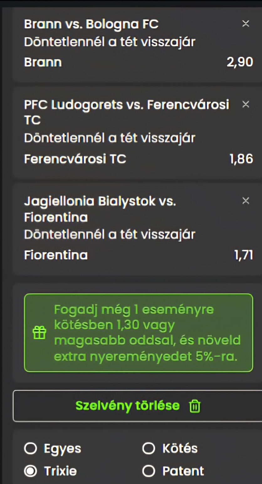 Vegas.hu kaszinó szelvény példa a sportfogadásra